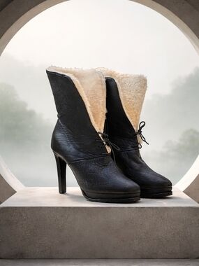 Zara Shearling-Lined Heeled Ankle Boots Size: 7 (US) Condition: Gently worn